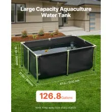 Canvas Fish Pond Above Ground Koi Tank 126.8 Gal Rectangular Pond (Black)