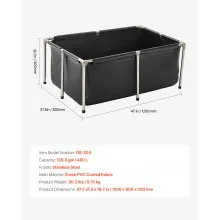 Canvas Fish Pond Above Ground Koi Tank 126.8 Gal Rectangular Pond (Black)