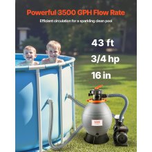 VEVOR 16 in Sand Filter Pump for Above Ground Swimming Pools 3/4 HP 3500 GPH