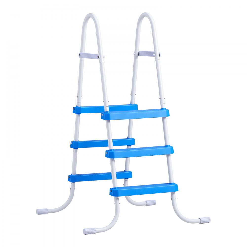 VEVOR Above Ground Pool Ladder, 3-Step Steel A-Frame Swimming Pool Stairs for 91.4 cm High Wall, 136 kg Capacity Entry/Exit Steps with Secure Non-Slip Sturdy Wide Step, Easy Setup, White & Blue