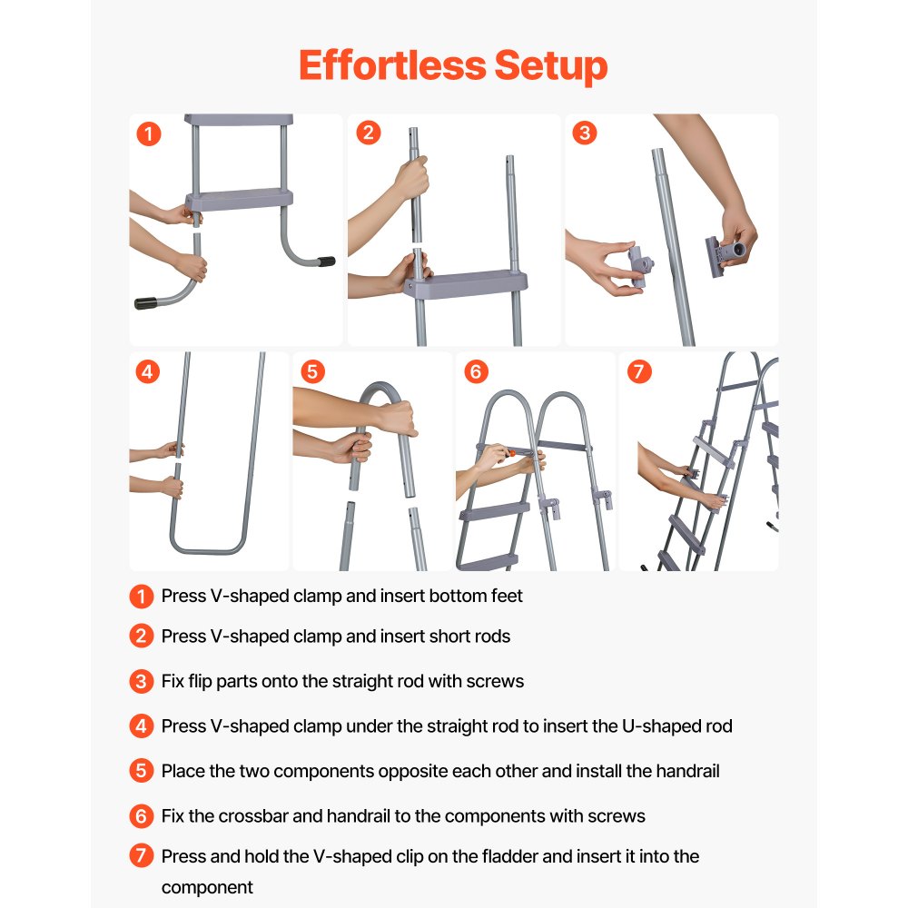 VEVOR Above Ground Pool Ladder, 4-Step Steel A-Frame Swimming Pool Stairs for 132.1 cm High Wall, 136 kg Capacity Entry/Exit Steps with Secure Non-Slip Sturdy Wide Step, Easy Setup Outdoor, Gray