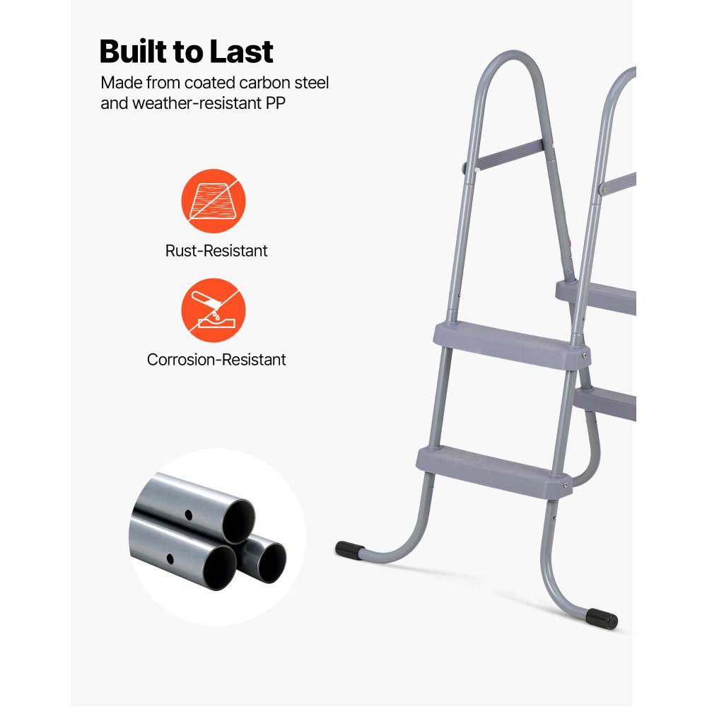 VEVOR Above Ground Pool Ladder, 2-Step Steel A-Frame Swimming Pool Stairs for 83.8 cm High Wall, 136 kg Capacity Entry/Exit Steps with Secure Non-Slip Sturdy Wide Step, Easy Setup Outdoor, Gray