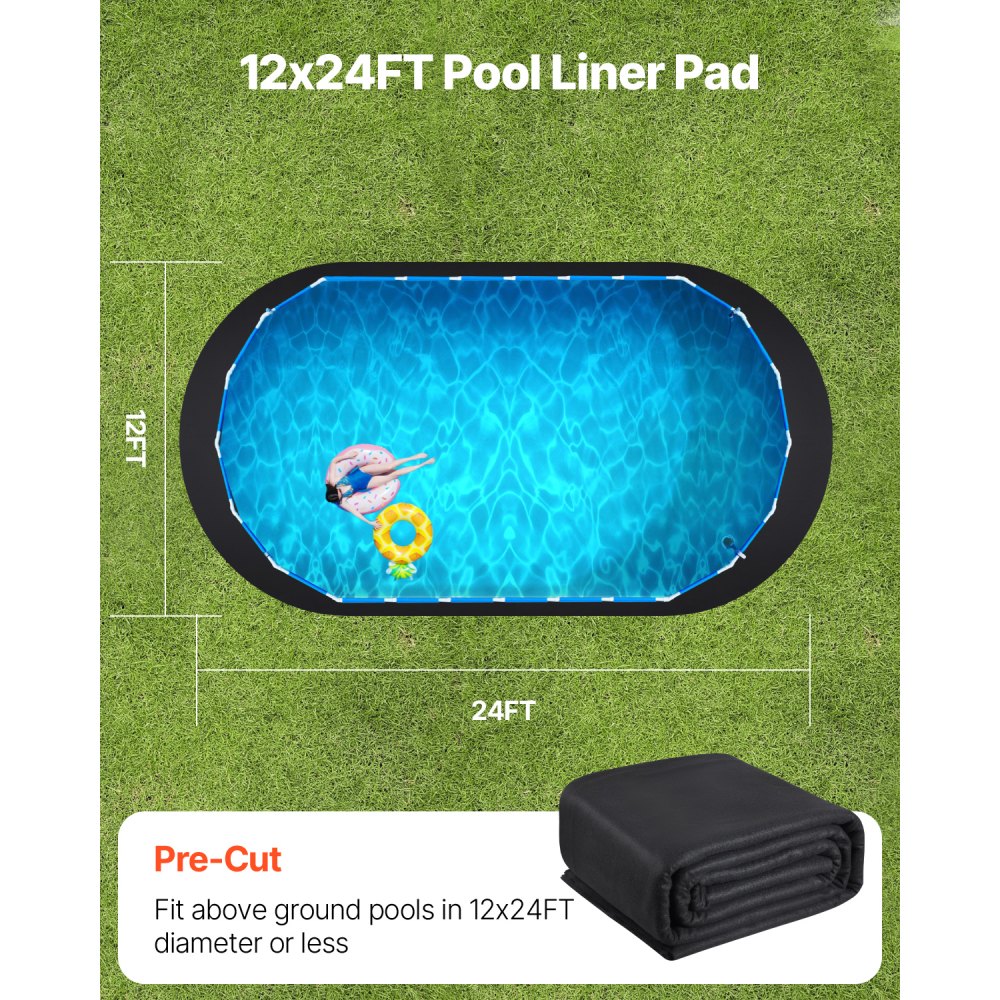 VEVOR Oval Pool Liner Pad, 12 x 24 ft Pool Liner Pad for Above Ground Swimming Pools, Extra-Thick Pool Mat, Prevents Punctures, Recycled Geotextile Material Underlayment Pad, Extend Liner Life