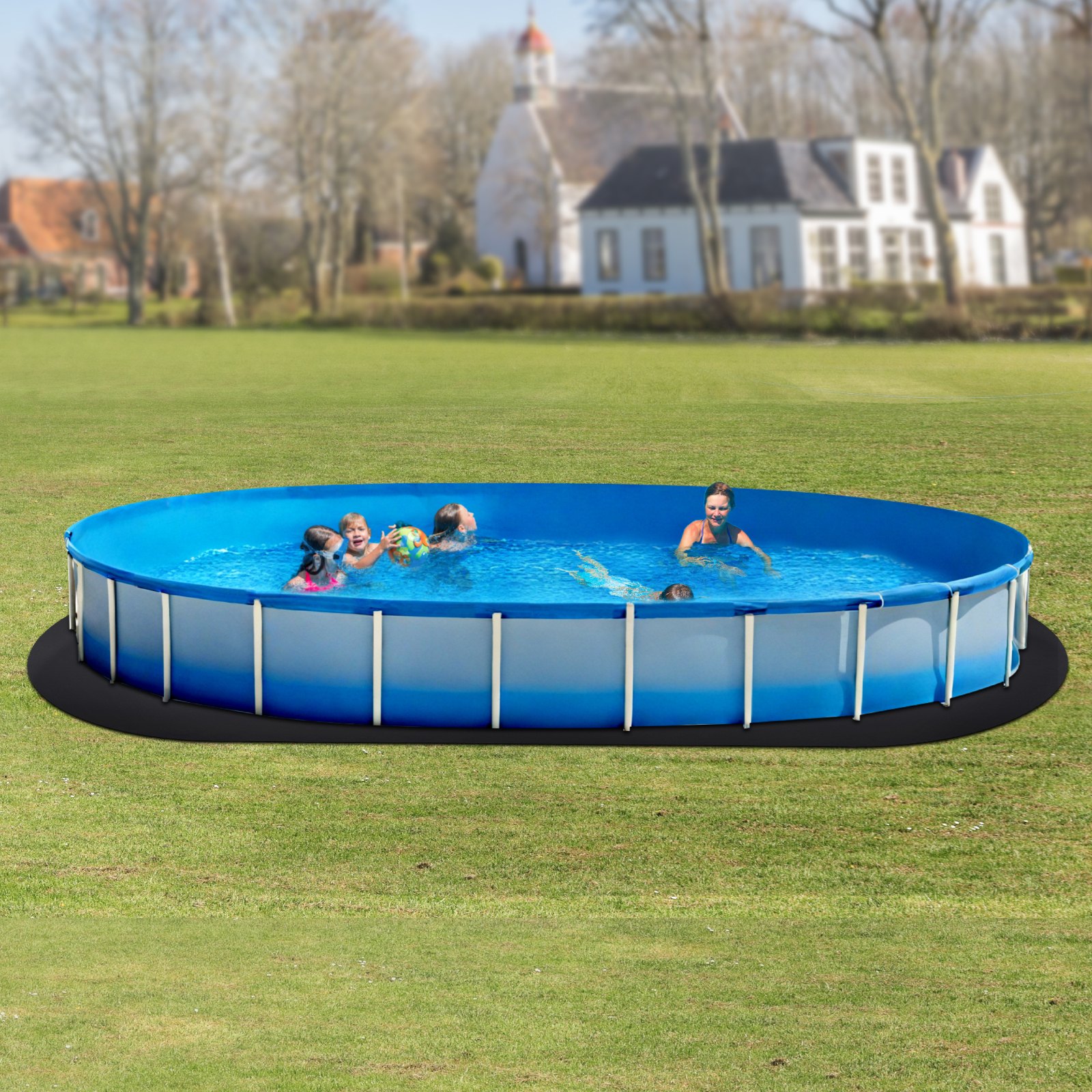 VEVOR Oval Pool Liner Pad, 12 x 24 ft Pool Liner Pad for Above Ground Swimming Pools, Extra-Thick Pool Mat, Prevents Punctures, Recycled Geotextile Material Underlayment Pad, Extend Liner Life