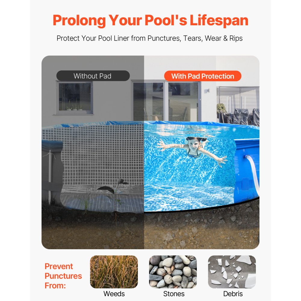 VEVOR 24ft Round Pool Liner Pad for Above Ground Pools Heavy Duty Pool Mat