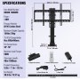 VEVOR motorized tv lift specifications with dimensions, weight capacity, and components.