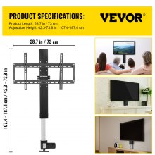 VEVOR TV Lift Stand Motorisert TV Auto Lift Mount Brakett for 26"-60" flatskjerm LCD/LED/OLED Plasma TVer Heavy Duty Elektrisk TV Mount Motorisert TV Lift
