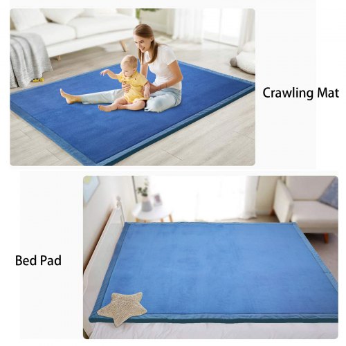 VEVOR Children Crawling Mat 6.5 x 5.9 Ft Memory Foam Area Rug Blue Non-Toxic Plush Foam Bedroom Mat 2CM Thickness Rug for Crawling Babies