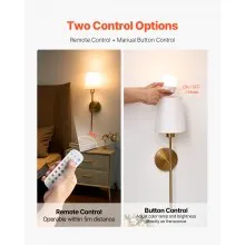 Battery Operated Wall Sconce Set of 2 Wireless Wall Lights with Remote Control