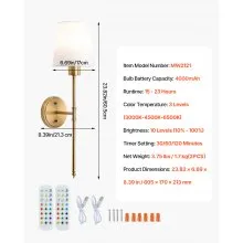 Battery Operated Wall Sconce Set of 2 Wireless Wall Lights with Remote Control