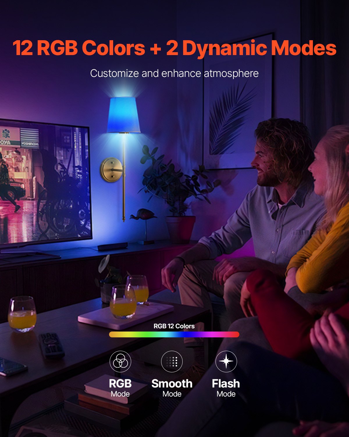 VEVOR Battery Operated Wall Sconce Set of 2, 4000mAh Rechargeable Wireless Wall Lights with Remote Control, 30 Lighting Modes, 12 RGB Colors & Timer, Dimmable Wall Lamp for Living Room Bedroom Hallway