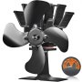 VEVOR Wood Stove Fan Heat Powered, Quiet Fireplace Fans for Wood/Log Burner/Heater, 180 CFM Max. Airflow Non Electric, Circulating Warm Air Saving Fuel, 4 Blades Upgrade Design, 9.3'' x 4.1'' x 9.1''