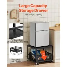 VEVOR Mini Fridge Stand with Storage, 198 lbs Mini Fridge Table with Movable Storage Cart & Swivel Wheels, Beverage Refrigerator Stand for Coffee Bar, Mini Fridge Organizer for Office Home Dorm, Black