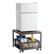 VEVOR Mini Fridge Stand with Storage, 198 lbs Mini Fridge Table with Movable Storage Cart & Swivel Wheels, Beverage Refrigerator Stand for Coffee Bar, Mini Fridge Organizer for Home Dorm, Dark Brown