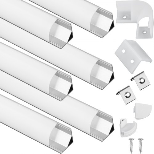 Canales VEVOR LED V, paquete de 6 canales LED en forma de V de 6.6 pies, canales de luz de tira LED de aluminio, canales LED con cubierta difusa, tapas finales y clips de montaje para instalaciones de tira de luz LED
