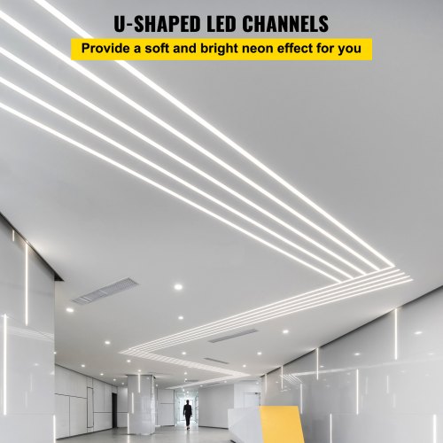 VEVOR LED U Channels, 20-Pack 6.6 ft U-Shaped LED Channel System, Aluminum LED Strip Light Channels, LED Channels with Diffused Cover, End Caps, and Mounting Clips for LED Strip Light Installations