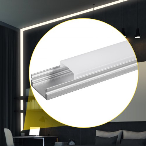 VEVOR LED U Channels, 20-Pack 6.6 ft U-Shaped LED Channel System, Aluminum LED Strip Light Channels, LED Channels with Diffused Cover, End Caps, and Mounting Clips for LED Strip Light Installations