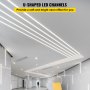 VEVOR LED U Channels, 10PCS 6.56FT LED Aluminum Channel System, U-Shaped LED Strip Light Channels, LED Channels with Diffused Cover, End Caps, and Mounting Clips for LED Strip Light Installations