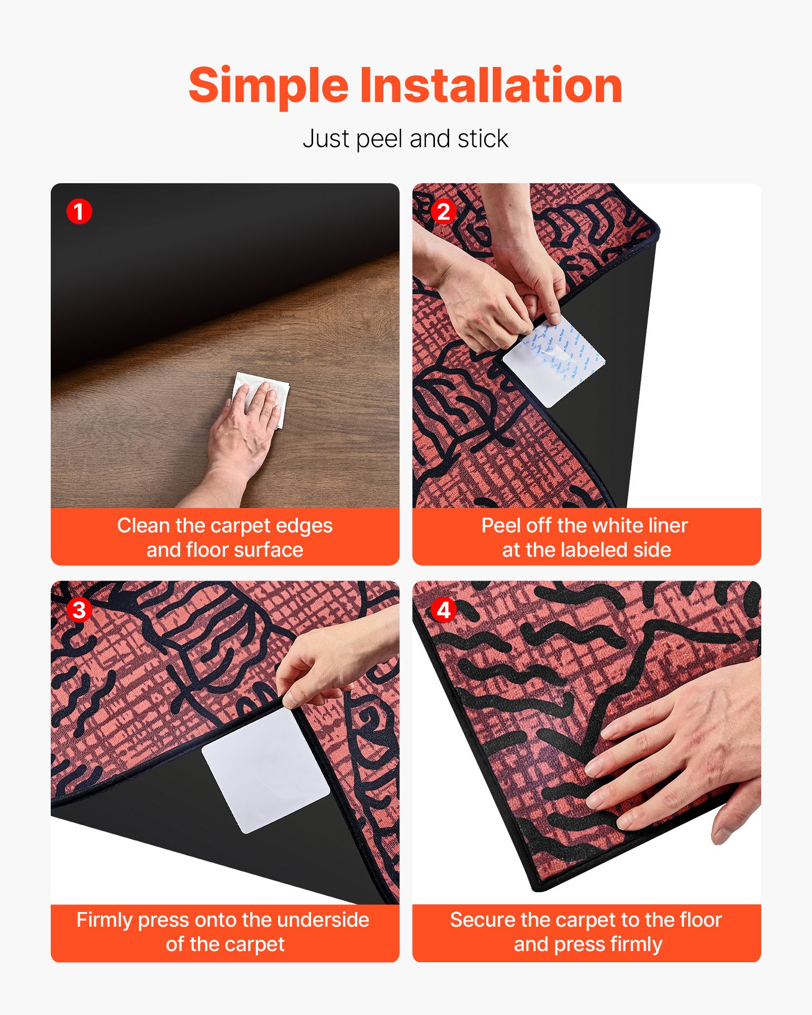 VEVOR Rug Gripper, 20 PCS, Strong Adhesive and Residue-Free, Double Sided Non-Slip Carpet Stickers for Area Rugs, Keep Corners from Curling and Bunching, for Holding Rugs in Place on Hardwood Floors