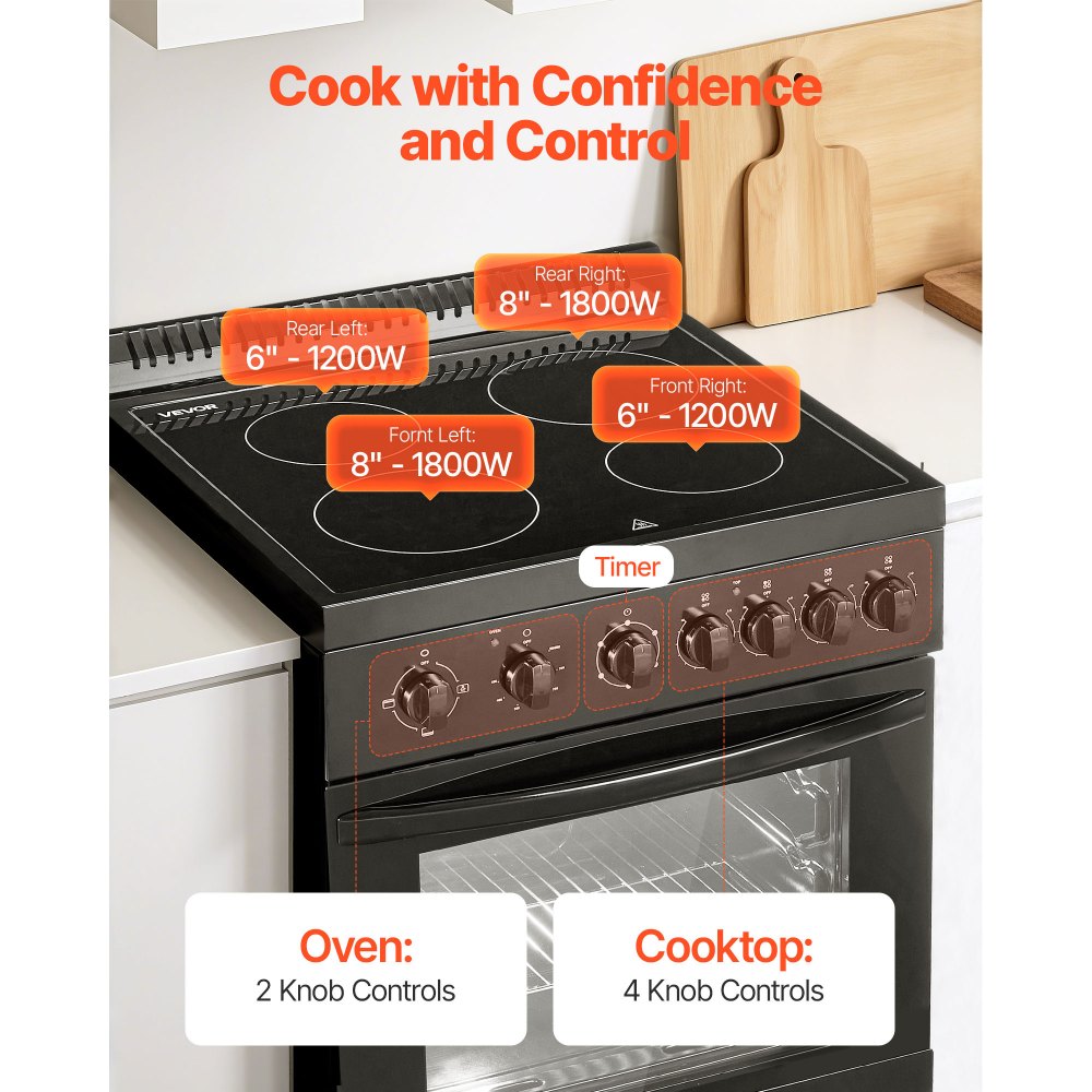 VEVOR 24 in Electric Range Oven, 2.7 Cu. Ft. Capacity Compact Freestanding Oven, Stainless Steel Kitchen Stove with 4 Burners, Easy Reach Rack, Storage Drawer, Drip Pan, Indicator Light(No Power Cord)