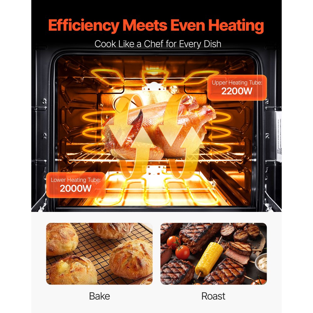 VEVOR 24 in Electric Range Oven, 2.7 Cu. Ft. Capacity Compact Freestanding Oven, Stainless Steel Kitchen Stove with 4 Burners, Easy Reach Rack, Storage Drawer, Drip Pan, Indicator Light(No Power Cord)