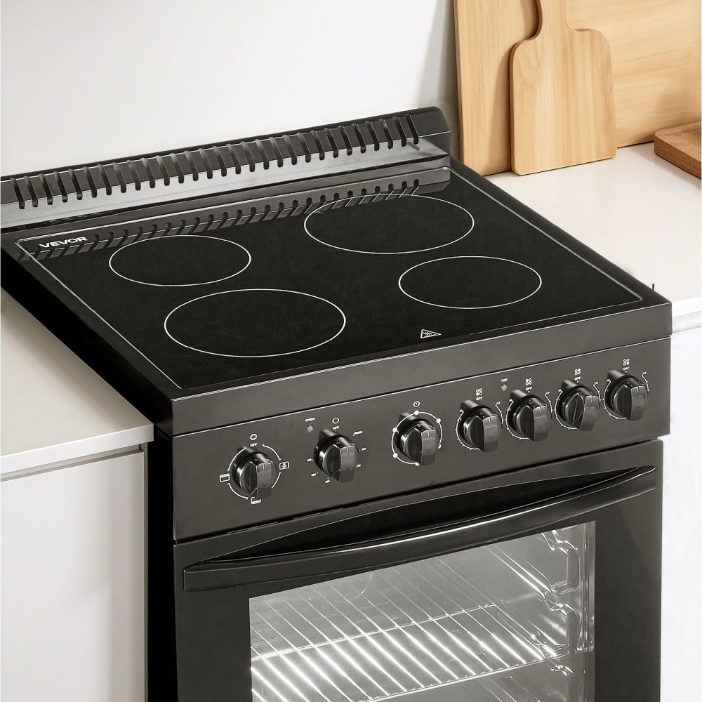 VEVOR 24 in Electric Range Oven, 2.7 Cu. Ft. Capacity Compact Freestanding Oven, Stainless Steel Kitchen Stove with 4 Burners, Easy Reach Rack, Storage Drawer, Drip Pan, Indicator Light(No Power Cord)