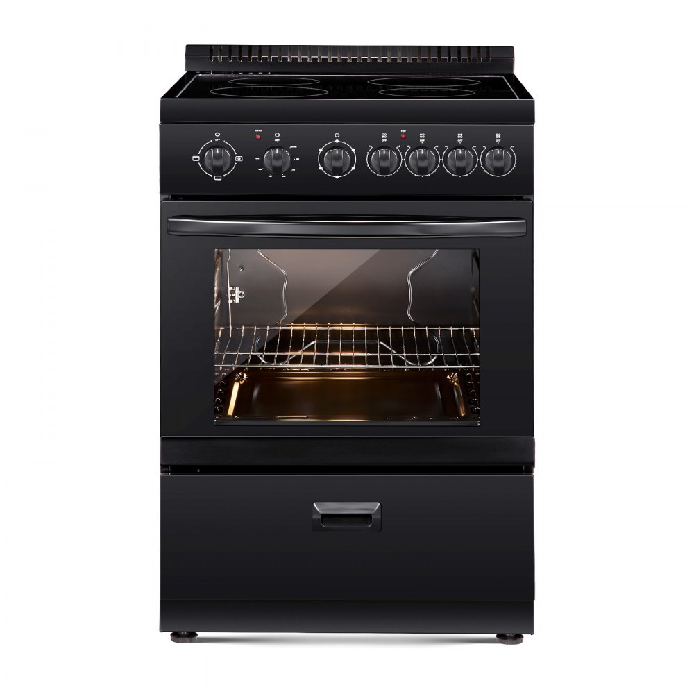 VEVOR 24 in Electric Range Oven, 2.7 Cu. Ft. Capacity Compact Freestanding Oven, Stainless Steel Kitchen Stove with 4 Burners, Easy Reach Rack, Storage Drawer, Drip Pan, Indicator Light(No Power Cord)