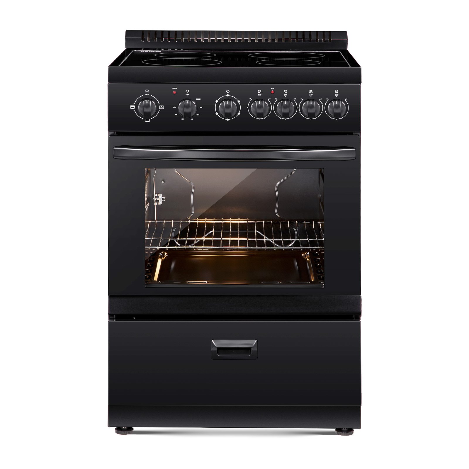 VEVOR 24 in Electric Range Oven, 2.7 Cu. Ft. Capacity Compact Freestanding Oven, Stainless Steel Kitchen Stove with 4 Burners, Easy Reach Rack, Storage Drawer, Drip Pan, Indicator Light(No Power Cord)