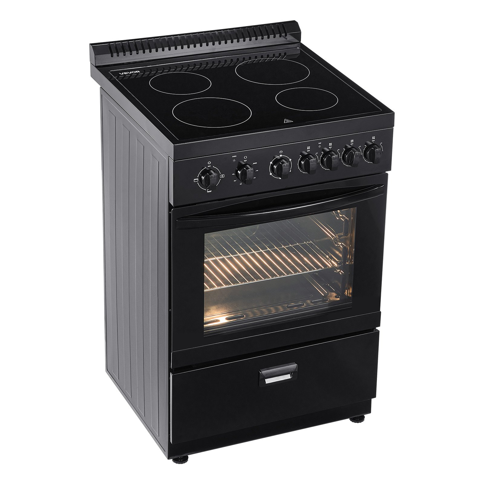 VEVOR 24 in Electric Range Oven, 2.7 Cu. Ft. Capacity Compact Freestanding Oven, Stainless Steel Kitchen Stove with 4 Burners, Easy Reach Rack, Storage Drawer, Drip Pan, Indicator Light(No Power Cord)