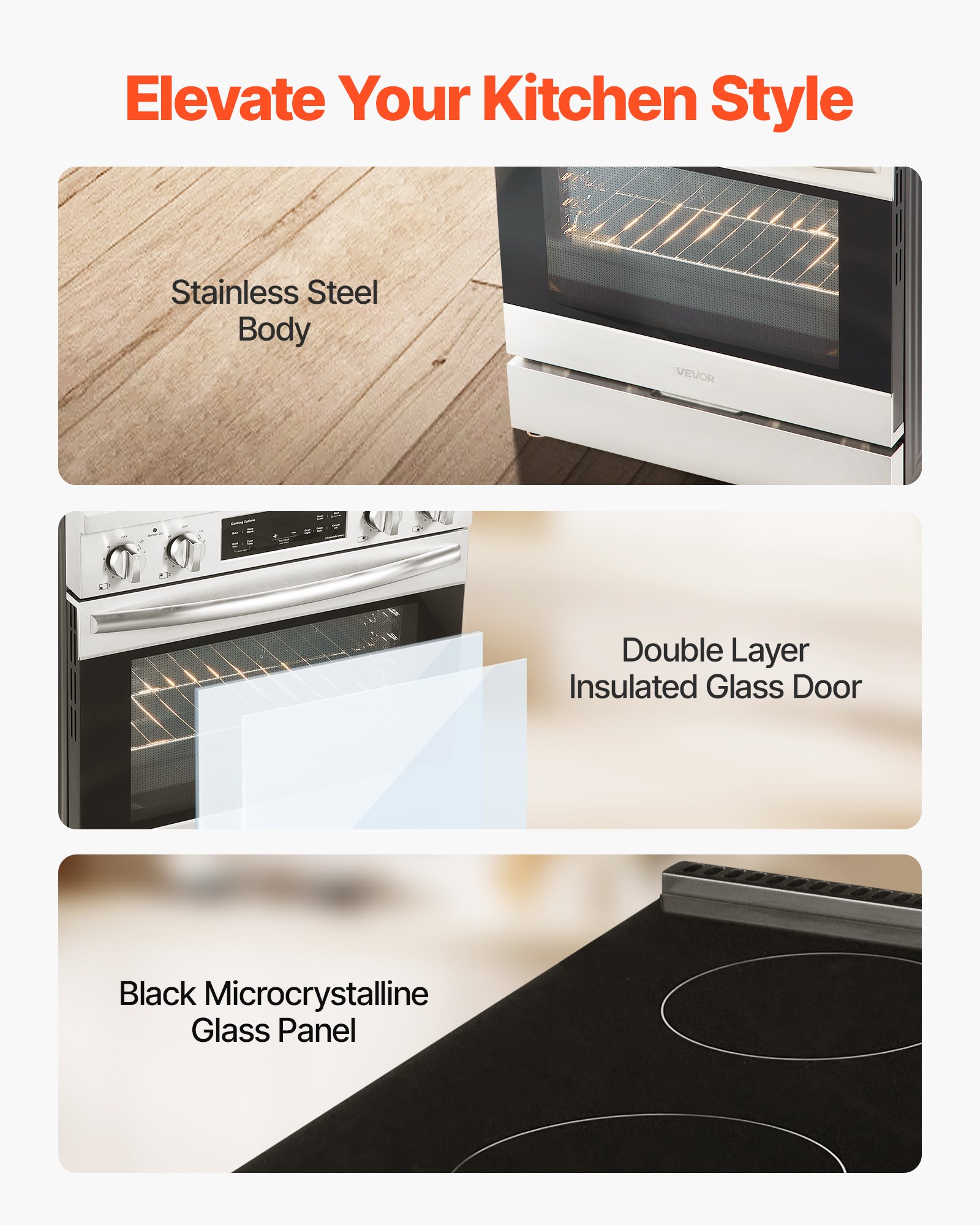 VEVOR 30 in Electric Range Oven, 4.8 Cu. Ft. Capacity Compact Freestanding Oven, Stainless Steel Kitchen Stove, with 4 Cooktop Burners, Timer, Easy Reach Racks, Storage Drawer, Light(No Power Cord)