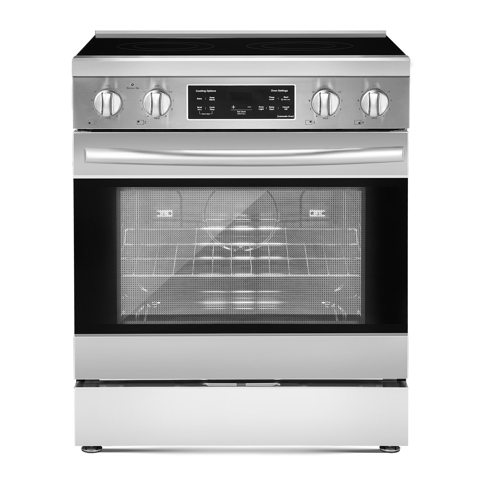 VEVOR 30 in Electric Range Oven, 4.8 Cu. Ft. Capacity Compact Freestanding Oven, Stainless Steel Kitchen Stove, with 4 Cooktop Burners, Timer, Easy Reach Racks, Storage Drawer, Light(No Power Cord)