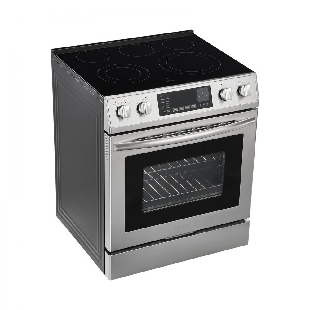 VEVOR 30 in Electric Range Oven, 4.8 Cu. Ft. Capacity Compact Freestanding Oven, Stainless Steel Kitchen Stove, with 5 Burners, Timer, Self-Cleaning, Easy Reach Racks, Storage Drawer(No Power Cord)