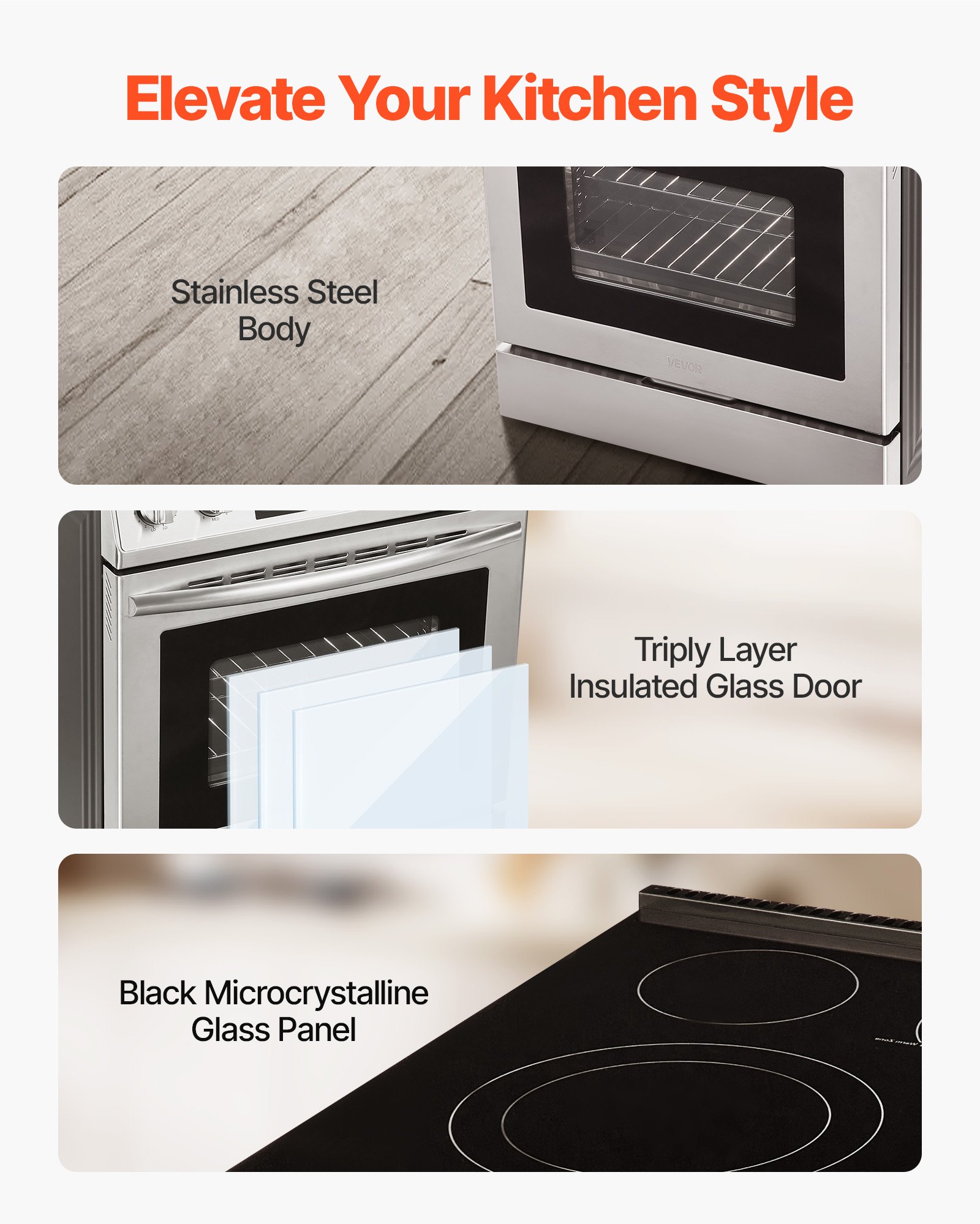 VEVOR 30 in Electric Range Oven, 4.8 Cu. Ft. Capacity Compact Freestanding Oven, Stainless Steel Kitchen Stove, with 5 Burners, Timer, Self-Cleaning, Easy Reach Racks, Storage Drawer(No Power Cord)