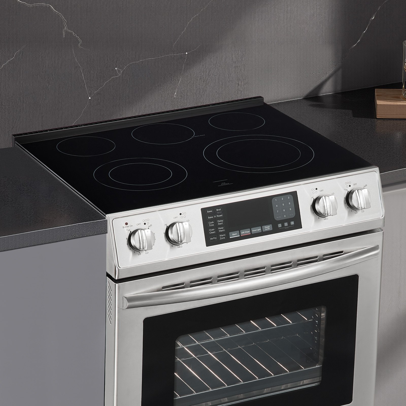 VEVOR 30 in Electric Range Oven, 4.8 Cu. Ft. Capacity Compact Freestanding Oven, Stainless Steel Kitchen Stove, with 5 Burners, Timer, Self-Cleaning, Easy Reach Racks, Storage Drawer(No Power Cord)
