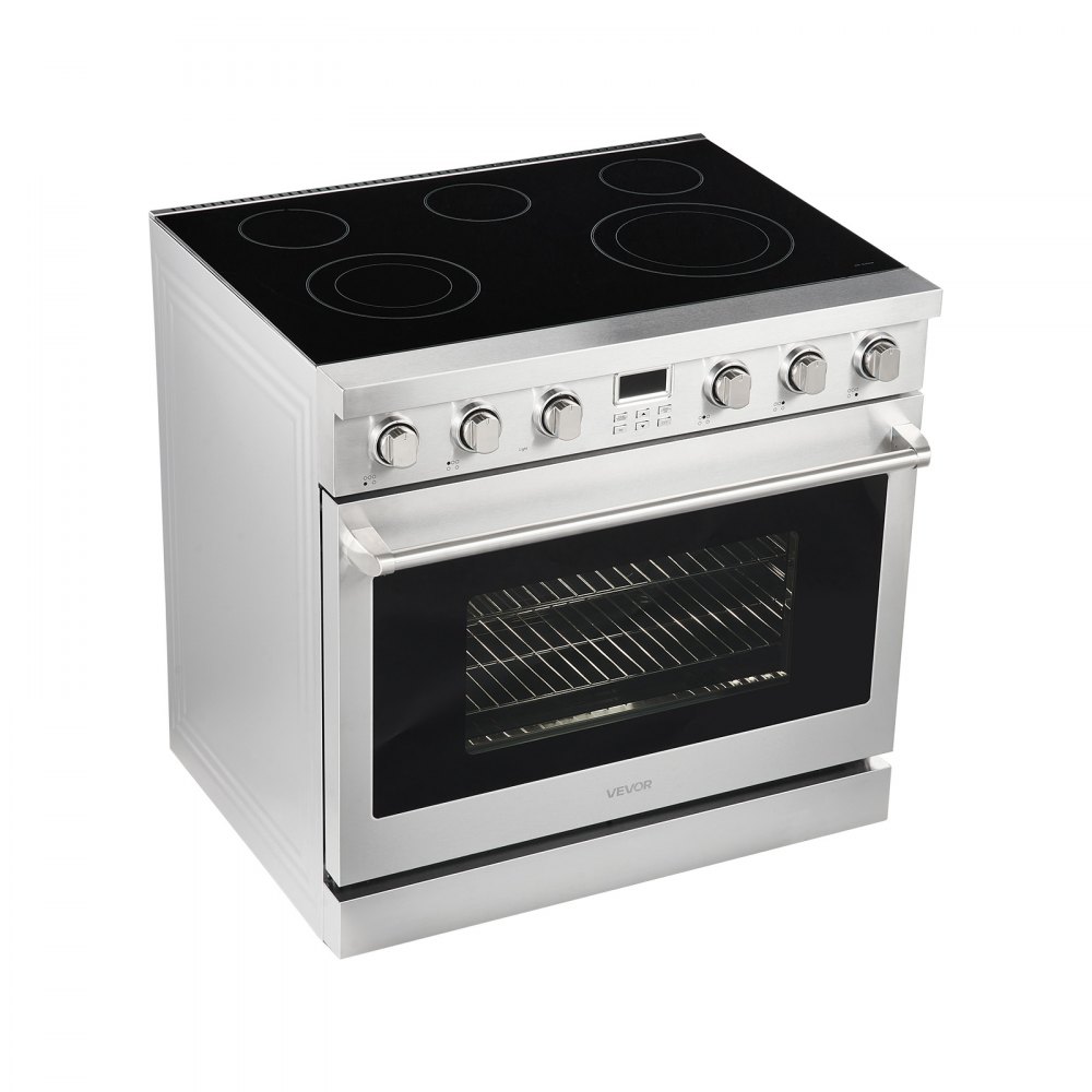 VEVOR 36 in Electric Range Oven, 6.0 Cu. Ft. Capacity Compact Freestanding Oven, Stainless Steel Kitchen Stove, with 5 Burners, Digital Screen Button Control, Easy Reach Racks for RV(No Power Cord)