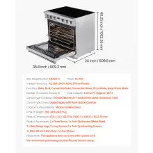 36 in Electric Range Oven 6.0 Cu. Ft. 5 Cooktop Burners Stainless Steel Body