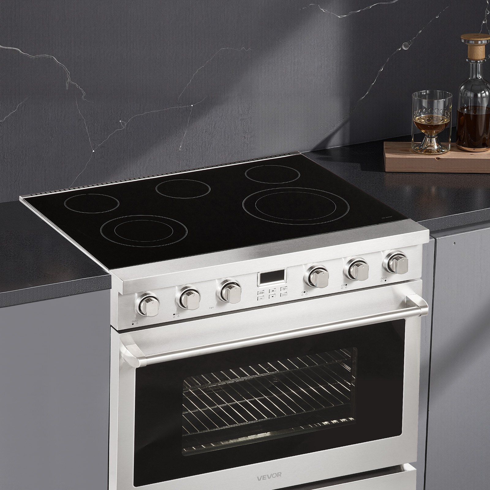 VEVOR 36 in Electric Range Oven, 6.0 Cu. Ft. Capacity Compact Freestanding Oven, Stainless Steel Kitchen Stove, with 5 Burners, Digital Screen Button Control, Easy Reach Racks for RV(No Power Cord)