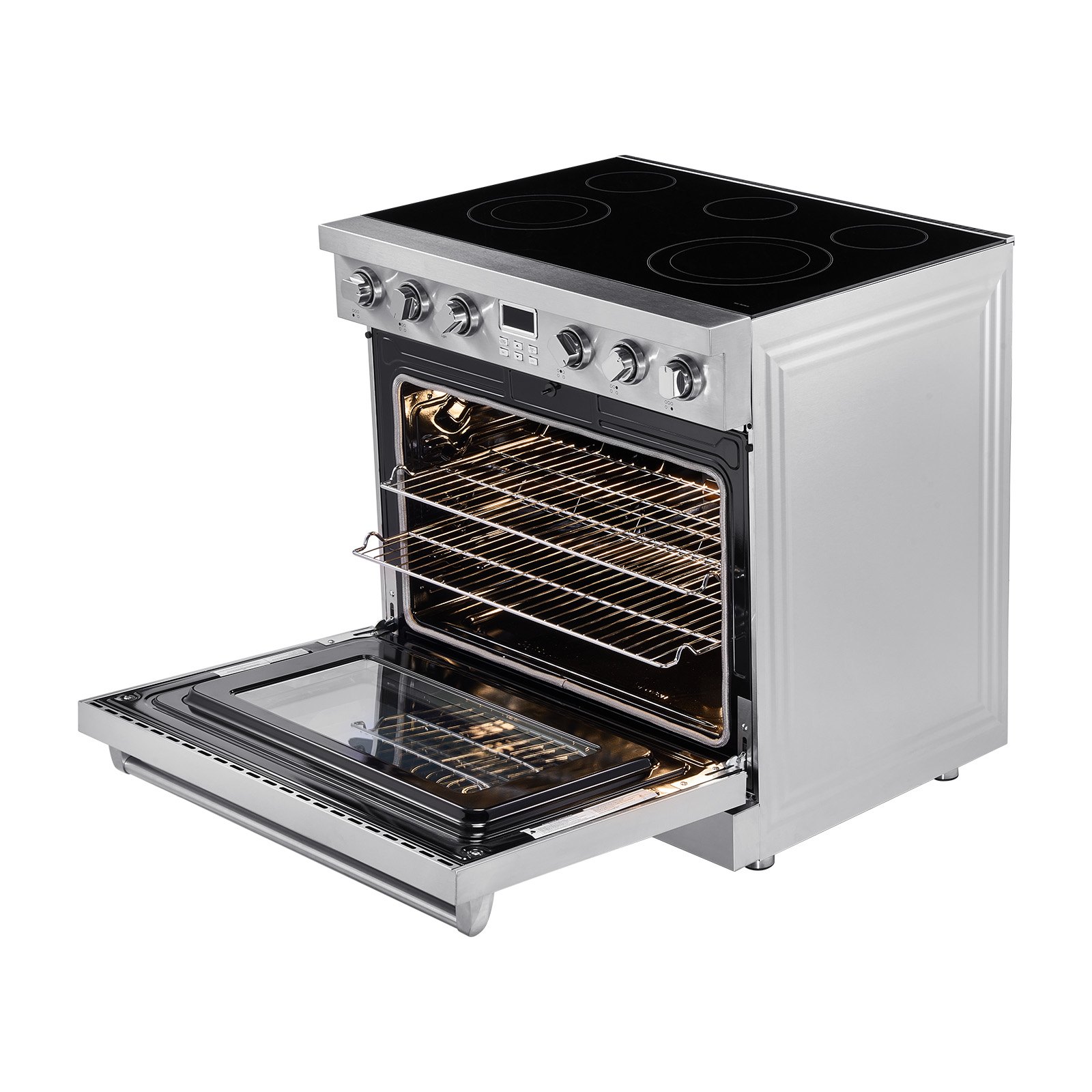 VEVOR 36 in Electric Range Oven, 6.0 Cu. Ft. Capacity Compact Freestanding Oven, Stainless Steel Kitchen Stove, with 5 Burners, Digital Screen Button Control, Easy Reach Racks for RV(No Power Cord)