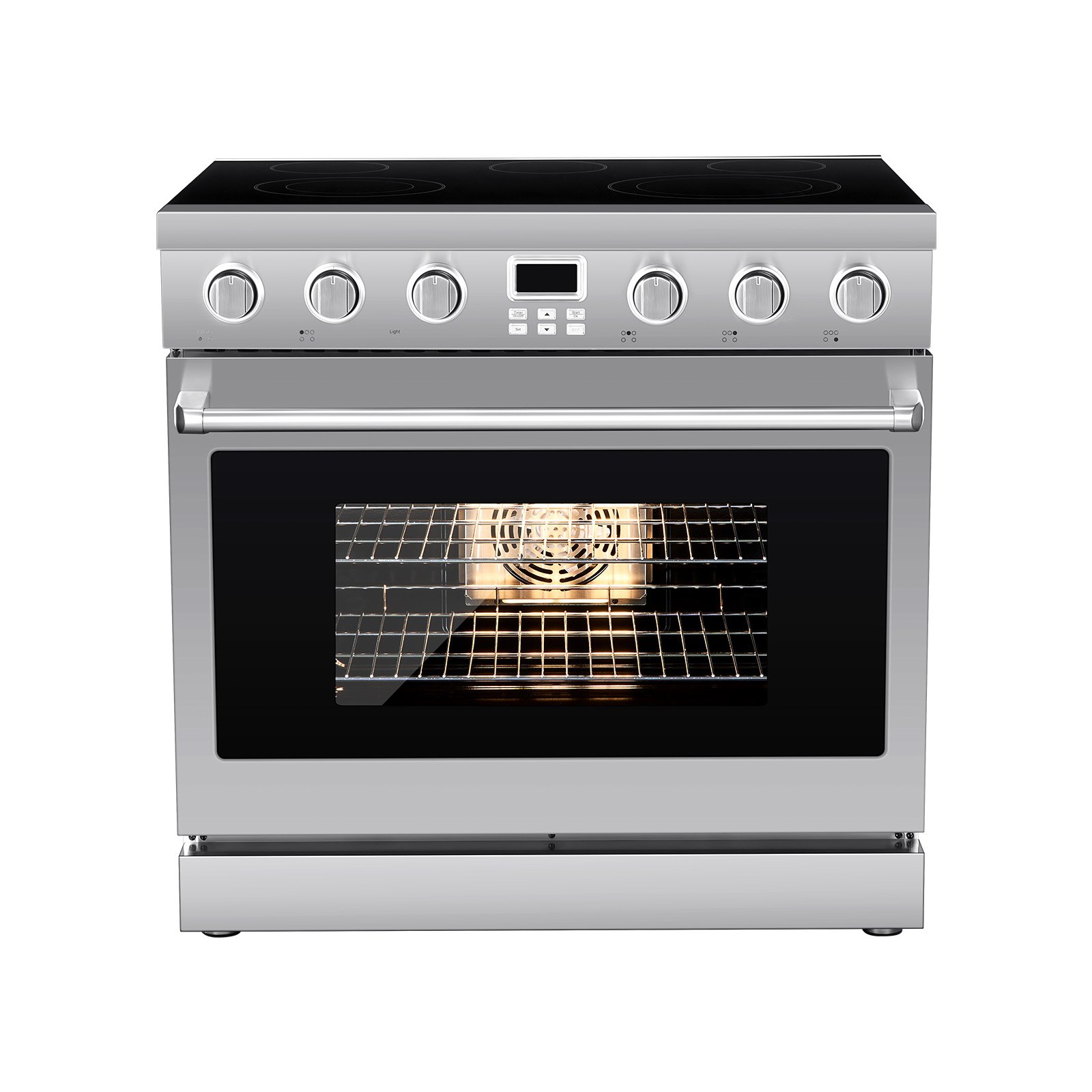 VEVOR 36 in Electric Range Oven, 6.0 Cu. Ft. Capacity Compact Freestanding Oven, Stainless Steel Kitchen Stove, with 5 Burners, Digital Screen Button Control, Easy Reach Racks for RV(No Power Cord)