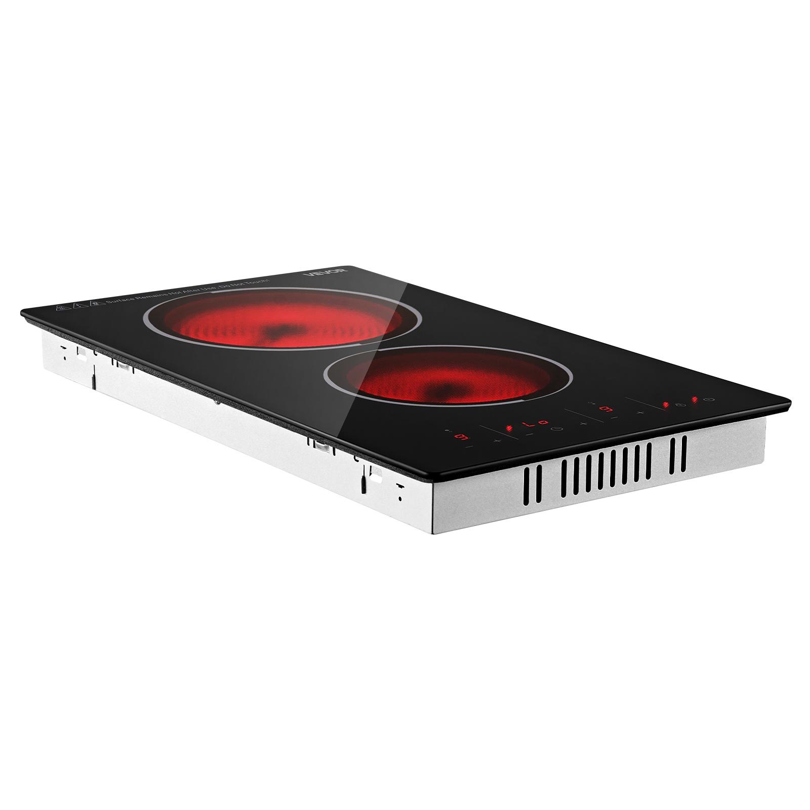 VEVOR Electric Cooktop 30cm 2 Burners Portable Stove Top 3000W 220V, Ceramic Countertop/Built-in Radiant Electric Stove, with 9 Power Levels, Timer, Child Lock, Over-Heat Guard, Touch Control