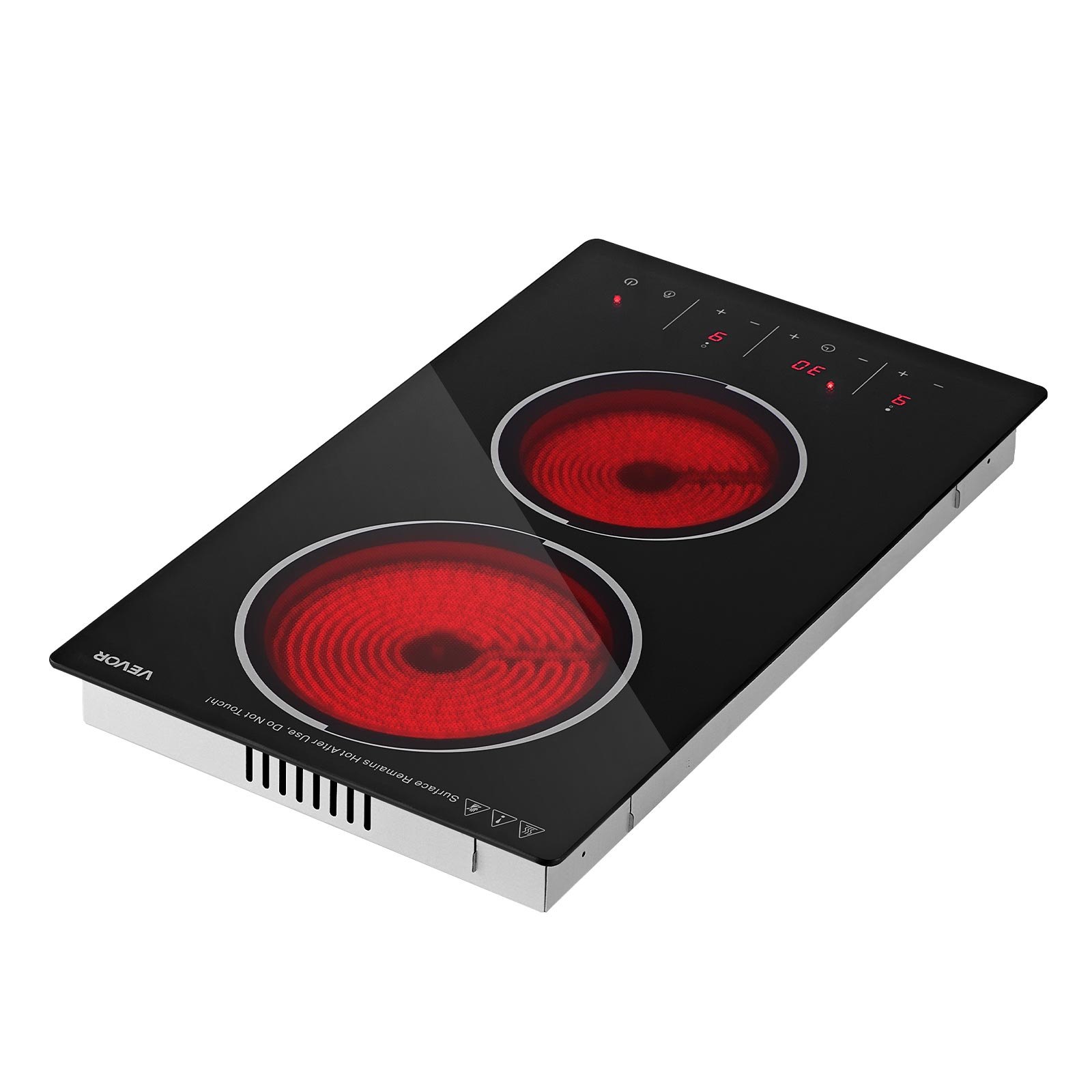 VEVOR Electric Cooktop 30cm 2 Burners Portable Stove Top 3000W 220V, Ceramic Countertop/Built-in Radiant Electric Stove, with 9 Power Levels, Timer, Child Lock, Over-Heat Guard, Touch Control