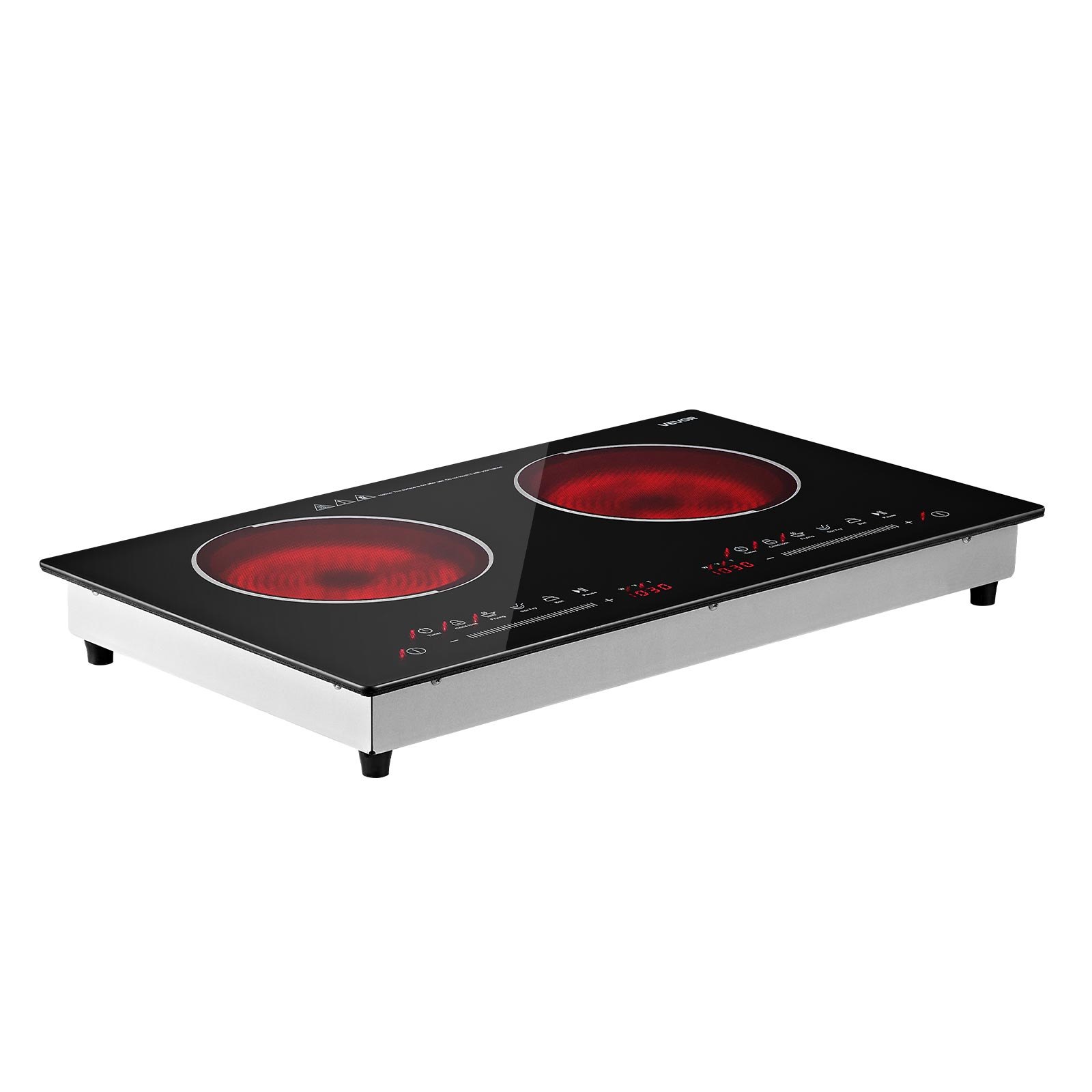 VEVOR Electric Cooktop 24inch 2 Burners Portable Stove Top 1800W 120V, Ceramic Countertop/Built-in Radiant Electric Stove , with 9 Power Levels, Timer, Child Lock, Over-Heat Guard, Touch Control