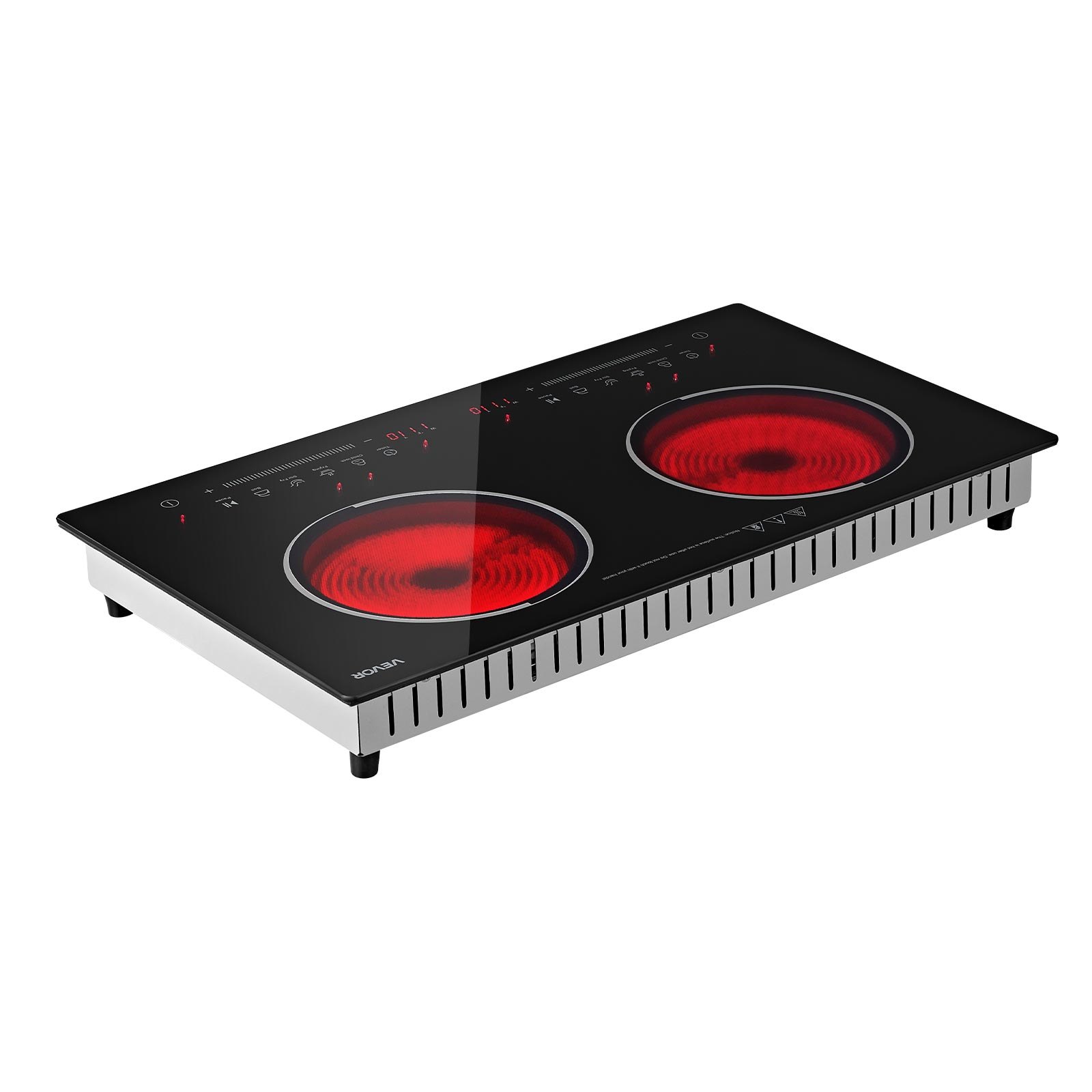 VEVOR Electric Cooktop 24inch 2 Burners Portable Stove Top 1800W 120V, Ceramic Countertop/Built-in Radiant Electric Stove , with 9 Power Levels, Timer, Child Lock, Over-Heat Guard, Touch Control