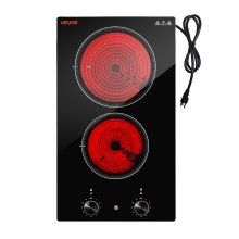 VEVOR Electric Cooktop 12in 2 Burners Portable Stove Top 1800W 120V Plug In, Ceramic Countertop/Built-in Radiant Electric Stove , with 11 Power Levels, Over-Heat Guard, Knob Control