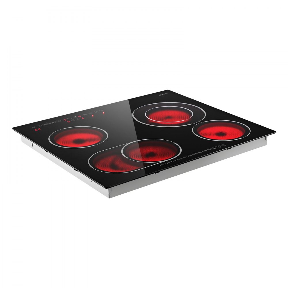 VEVOR Electric Cooktop 60cm 4 Burners Stove Top 6600W 220V No Plug, Ceramic Countertop/Built-in Radiant Electric Stove , with 9 Power Levels, Timer, Child Lock, Over-Heat Guard, Touch Control