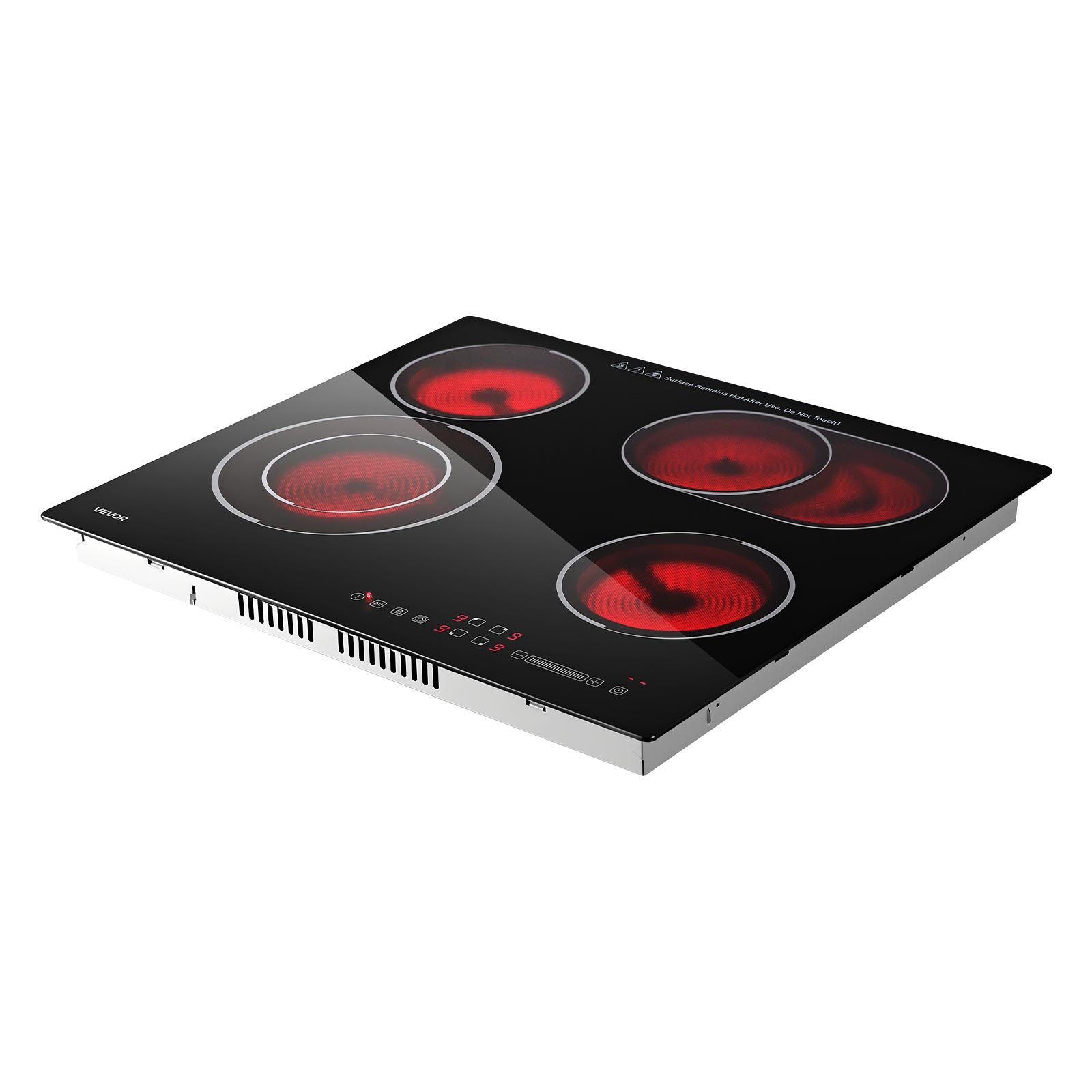 VEVOR Electric Cooktop 60cm 4 Burners Stove Top 6600W 220V No Plug, Ceramic Countertop/Built-in Radiant Electric Stove , with 9 Power Levels, Timer, Child Lock, Over-Heat Guard, Touch Control