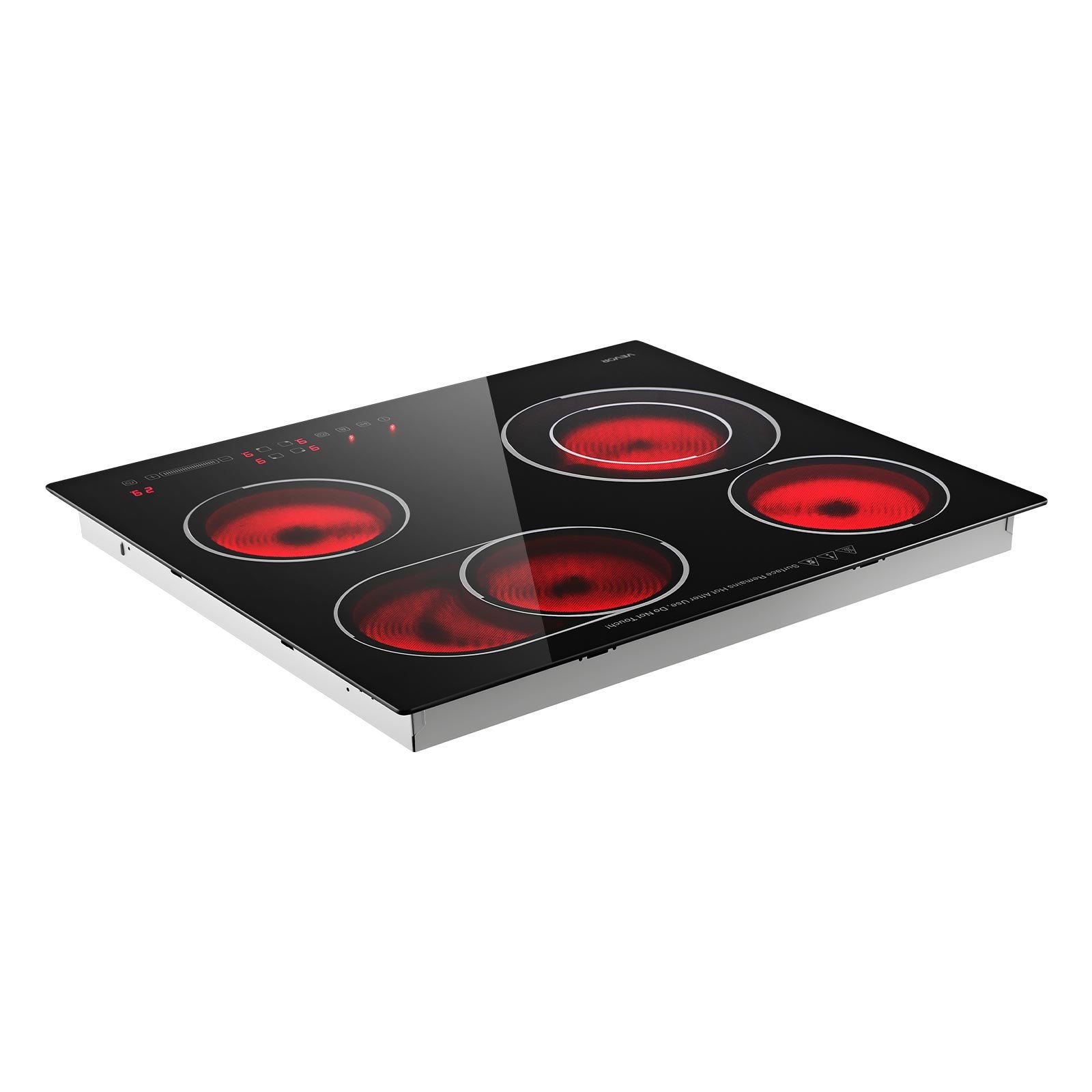 VEVOR Electric Cooktop 60cm 4 Burners Stove Top 6600W 220V No Plug, Ceramic Countertop/Built-in Radiant Electric Stove , with 9 Power Levels, Timer, Child Lock, Over-Heat Guard, Touch Control
