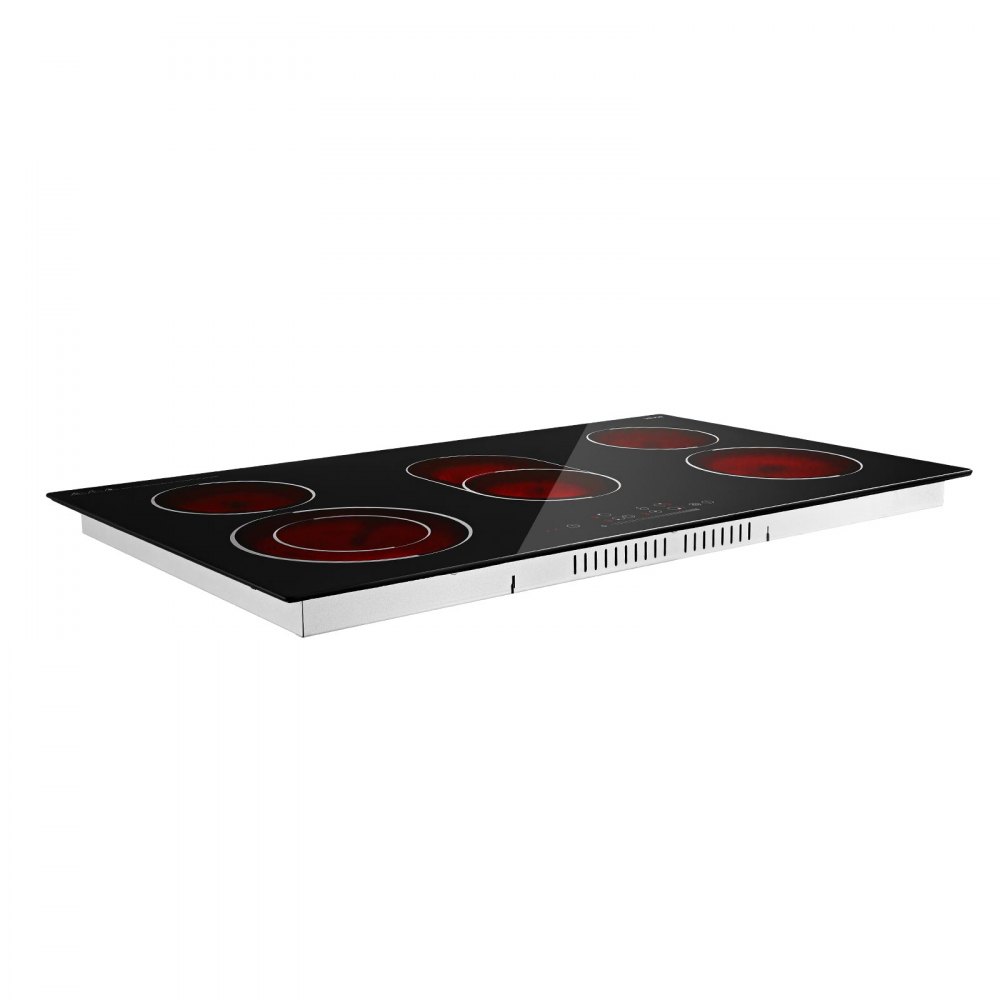 VEVOR Electric Cooktop 36inch 5 Burners Stove Top 8900W 220V No Plug, Ceramic Built-in Radiant Electric Stove , with 9 Power Levels, Timer, Child Lock, Over-Heat Guard, Touch Control