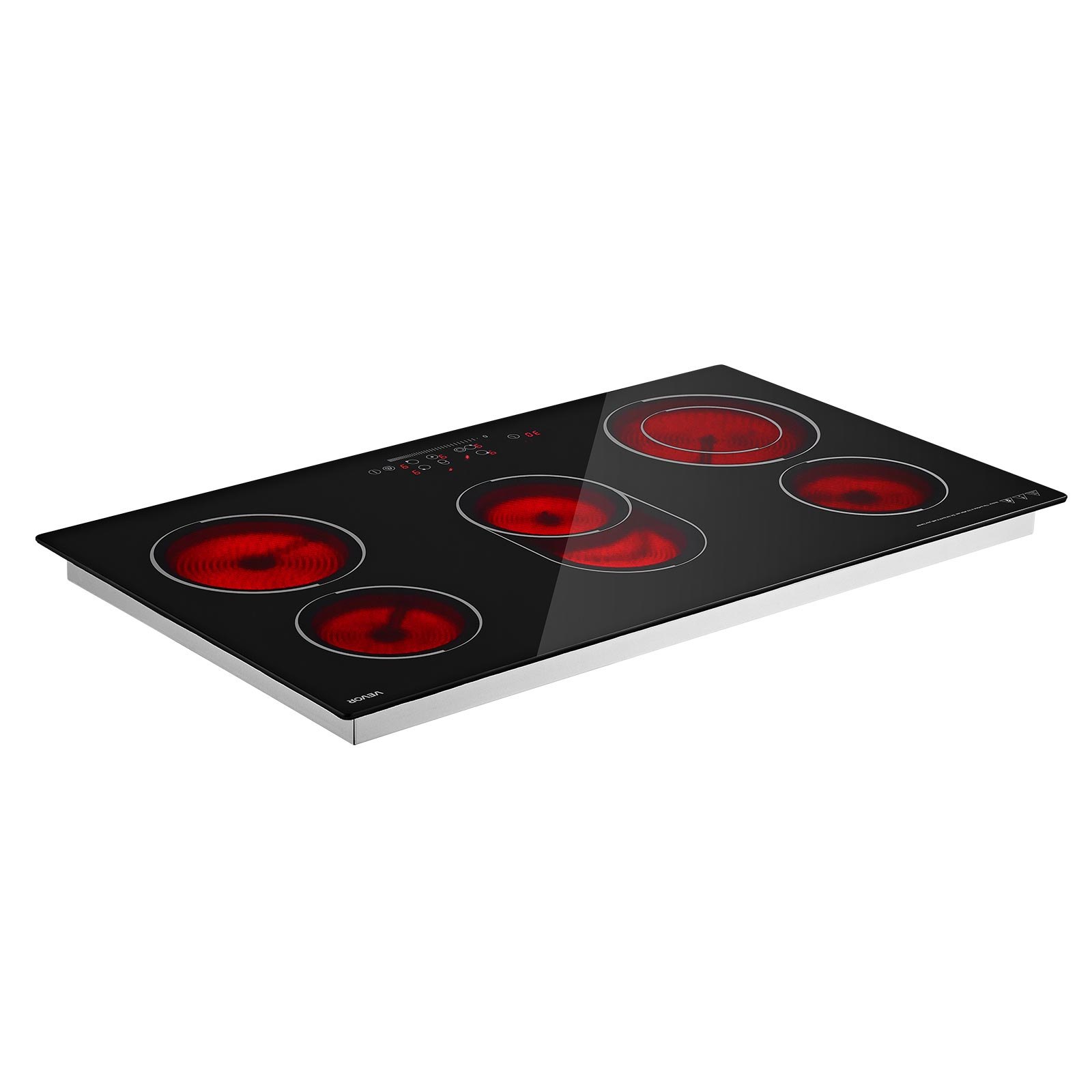 VEVOR Electric Cooktop 36inch 5 Burners Stove Top 8900W 220V No Plug, Ceramic Built-in Radiant Electric Stove , with 9 Power Levels, Timer, Child Lock, Over-Heat Guard, Touch Control