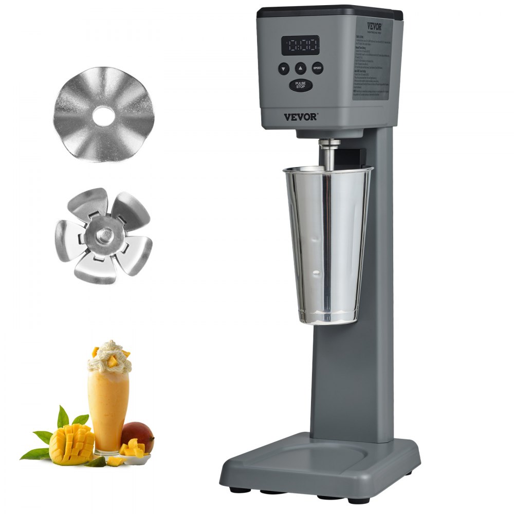 VEVOR Machine à milkshake électrique 375 W, mélangeur de boissons à tête unique, micro-interrupteur intelligent LED, mélangeur à milkshake à 3 vitesses avec tasse en acier inoxydable de 820 ml